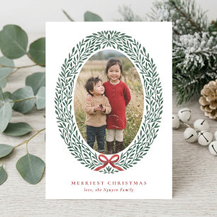 Elegant Wreath Christmas Photo Folded Greeting Holiday Card