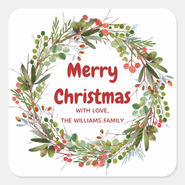 Elegant Wreath Christmas  Square Sticker (Front)