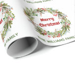 Elegant Wreath Christmas  Wrapping Paper<br><div class="desc">Red-green berry and branches wreath customisable wrapping paper.</div>