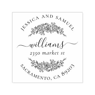 Elegant Wreath Couple Typography Return Address Self-inking Stamp