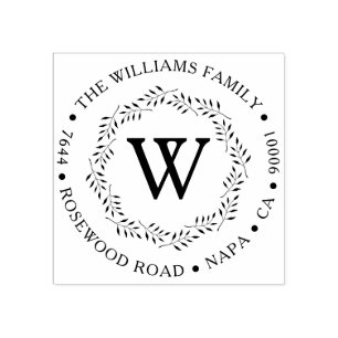 Elegant Wreath Custom Monogrammed Return Address Rubber Stamp