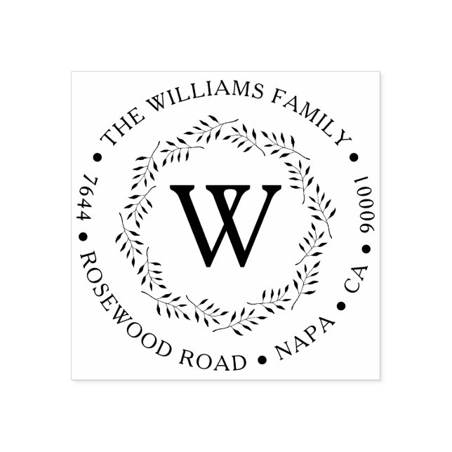 Elegant Wreath Custom Monogrammed Return Address Rubber Stamp (Imprint)