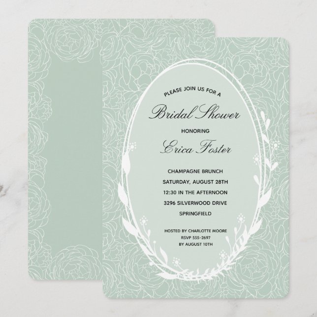 Elegant Wreath Floral Bridal Shower Invitations (Front/Back)