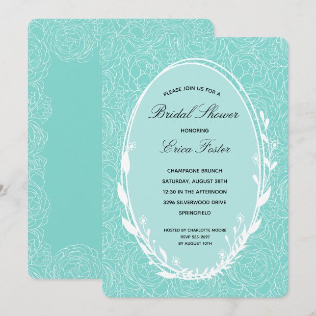 Elegant Wreath Floral Bridal Shower Invitations (Front/Back)
