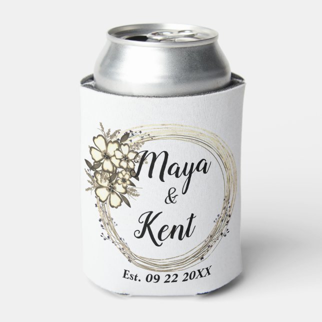 Elegant Wreath Floral Glitter Wedding    Can Cooler (Can Front)