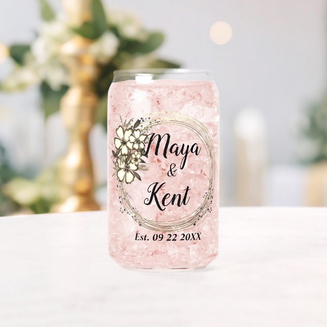 Elegant Wreath Floral Glitter Wedding Party Favour Can Glass (Insitu (Wedding))