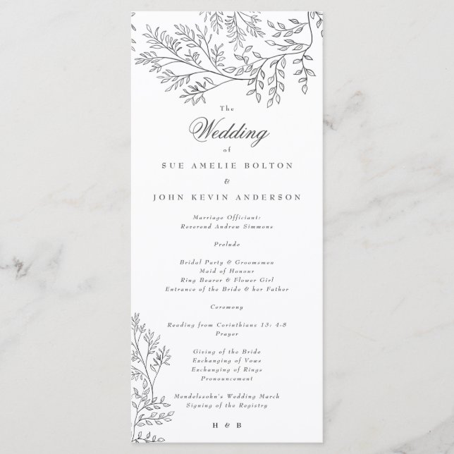 Elegant Wreath Floral Sketched Minimal Wedding Pro Programme (Front)