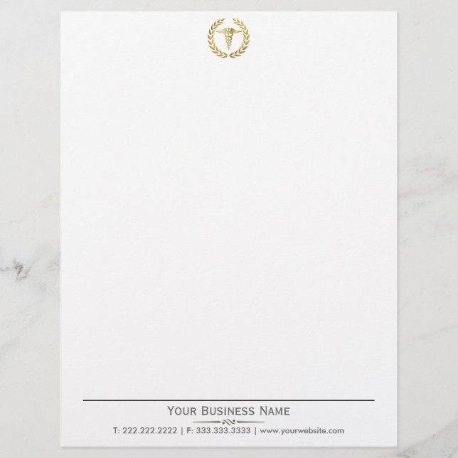 Elegant Wreath Gold Caduceus Medical Letterhead (Front)