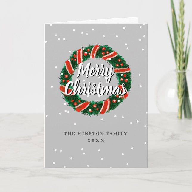 Elegant wreath Merry Christmas and Happy New Year  Holiday Card (Front)