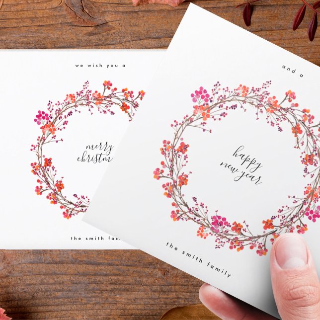 Elegant Wreath Merry Christmas and Happy New Year Holiday Card (Creator Uploaded)