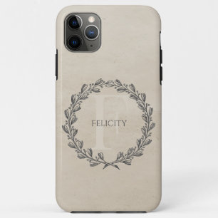 Elegant Wreath Monogram   Beige iPhone 11 Pro Max Case