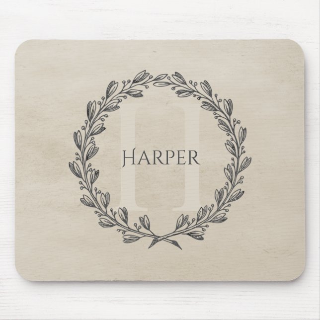 Elegant Wreath Monogram | Beige Mouse Pad (Front)