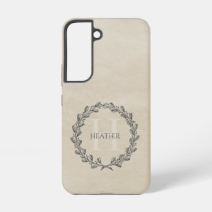 Elegant Wreath Monogram   Beige Samsung Galaxy Case