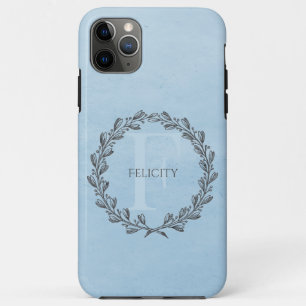 Elegant Wreath Monogram Blue iPhone 11 Pro Max Case