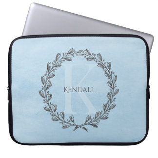 Elegant Wreath Monogram | Blue Laptop Sleeve