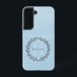 Elegant Wreath Monogram | Blue Samsung Galaxy Case<br><div class="desc">Charge your electronic device with an Elegant Wreath Monogram Samsung Galaxy Case. Case design features an elegant berry wreath you can personalise with your name and monogram against a paper textured background.</div>