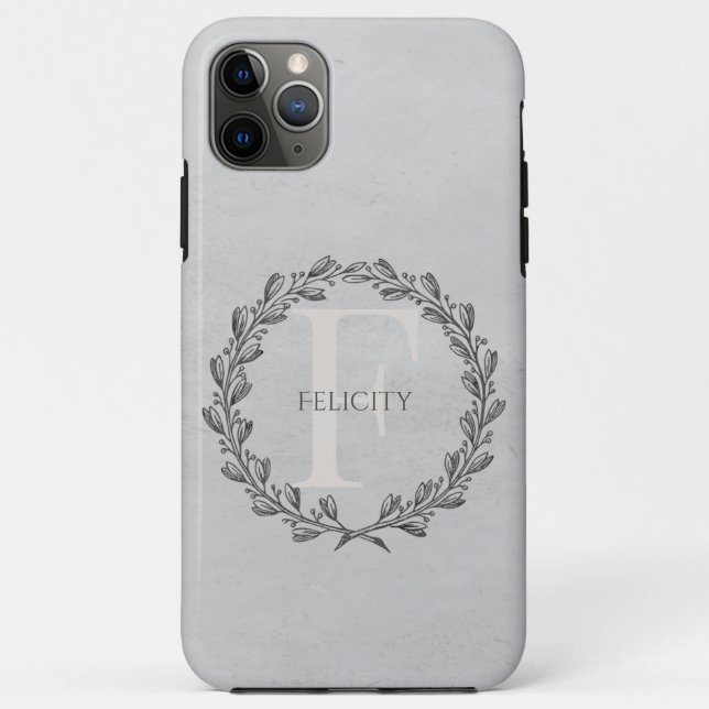 Elegant Wreath Monogram | Grey Case-Mate iPhone Case (Back)