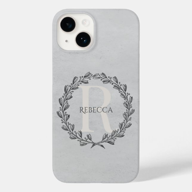 Elegant Wreath Monogram | Grey Case-Mate iPhone Case (Back)