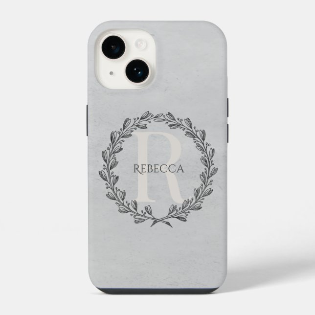 Elegant Wreath Monogram | Grey iPhone Case (Back)