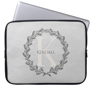 Elegant Wreath Monogram | Grey Laptop Sleeve