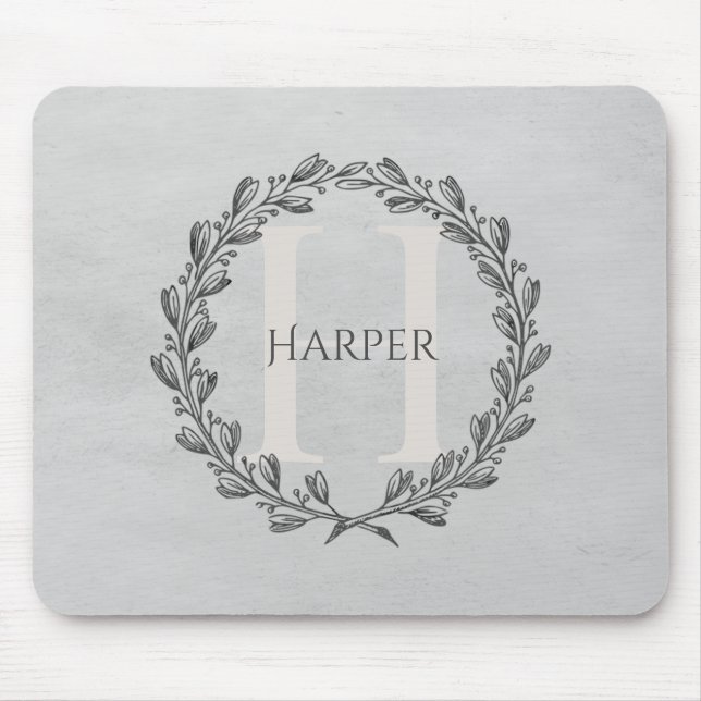Elegant Wreath Monogram | Grey Mouse Mat (Front)