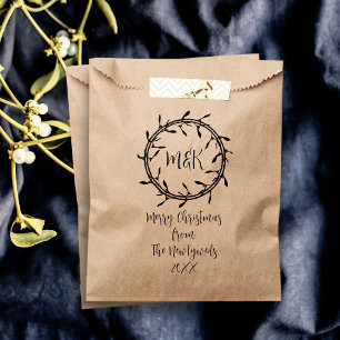 Elegant Wreath Monogram Merry Christmas Favour Bag
