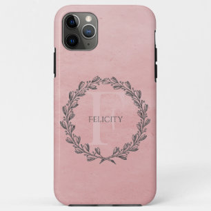 Elegant Wreath Monogram Pink iPhone 11 Pro Max Case