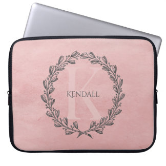 Elegant Wreath Monogram | Pink Laptop Sleeve