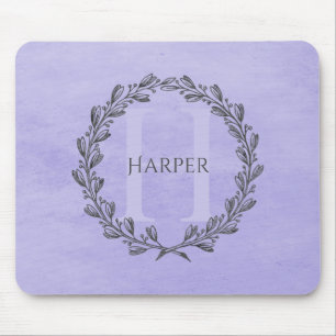 Elegant Wreath Monogram   Purple Mouse Mat