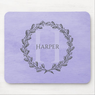 Elegant Wreath Monogram | Purple Mouse Mat