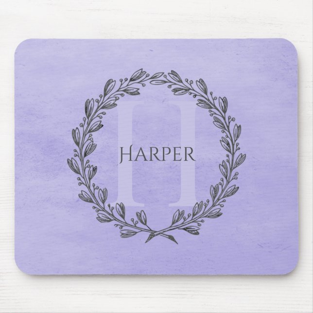 Elegant Wreath Monogram | Purple Mouse Mat (Front)
