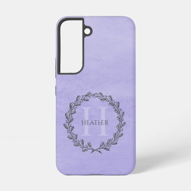Elegant Wreath Monogram | Purple Samsung Galaxy S22 Case (Back)