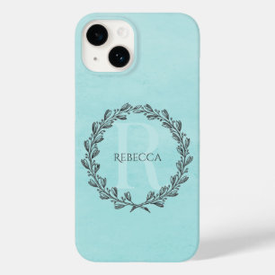 Elegant Wreath Monogram Teal Case-Mate iPhone 14 Case