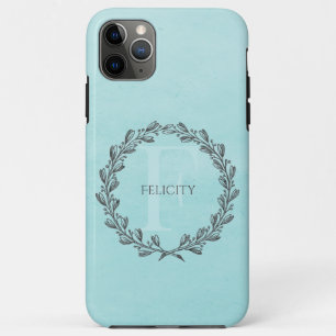 Elegant Wreath Monogram   Teal iPhone 11 Pro Max Case
