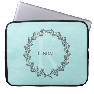 Elegant Wreath Monogram | Teal Laptop Sleeve