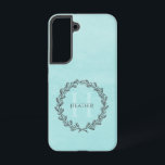 Elegant Wreath Monogram | Teal Samsung Galaxy Case<br><div class="desc">Charge your electronic device with an Elegant Wreath Monogram Samsung Galaxy Case. Case design features an elegant berry wreath you can personalise with your name and monogram against a paper textured background.</div>