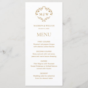 Elegant Wreath Monogram Wedding Gold Menu