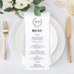 Elegant Wreath Monogram Wedding Menu<br><div class="desc">This classic and elegant design features a striking botanical wreath with monogram and minimal clean fonts. Easily edit the font colors and crest by clicking the Edit Design Tool button. See the entire collection for more matching items!</div>