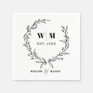 Elegant Wreath Monogram Wedding Napkins