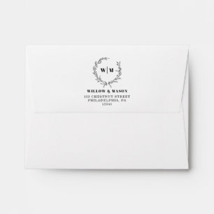 Elegant Wreath Monogram Wedding Return Address Envelope
