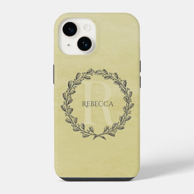 Elegant Wreath Monogram | Yellow iPhone Case (Back)