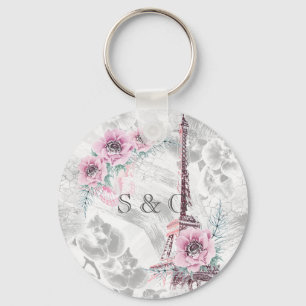 Elegant Wreath of pink flowers. Key Ring