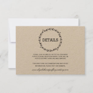 Elegant Wreath Rustic Kraft Wedding Details Invitation