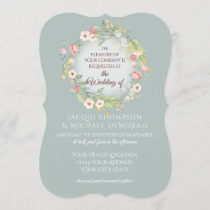 Elegant Wreath Silvery Sage Boho Floral Wedding Invitation
