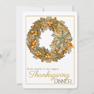 Elegant Wreath Thanksgiving dinner party invite 13