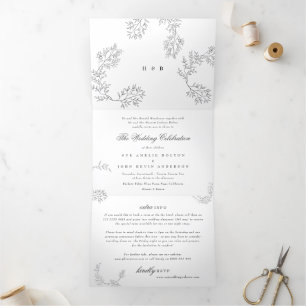 Elegant Wreath Typography Monogram Floral Wedding Tri-Fold Invitation