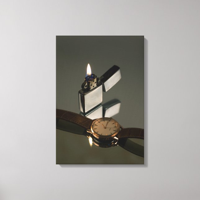 Elegant  wristwatch and lighter fine art canvas print (Front)