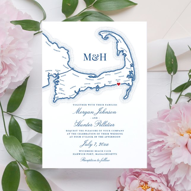 Elegant Wychmere Beach Club Cape Cod Wedding Invitation (Cape Cod destination wedding invitation perfect for your wedding at Wychmere Beach Club in Harwich)