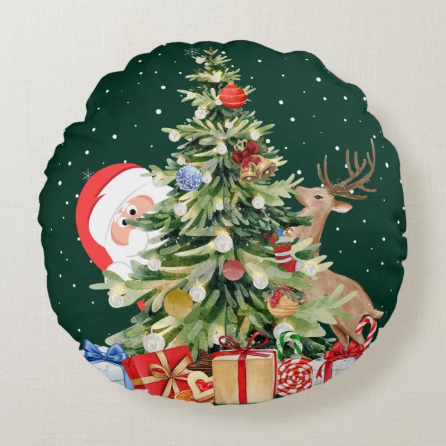 Elegant Xmas Festive Round Pillow (Front)