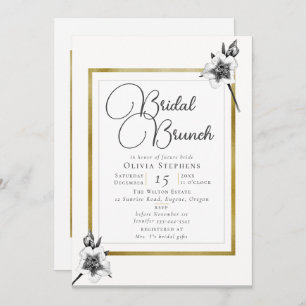 Elegant Xmas Roses Gold Christmas Bridal Brunch Invitation